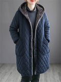 Female Striped Mid-length Hooded Thickened Cotton Coats