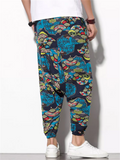 Chinese Style Fan & Dragon Print Harem Pants