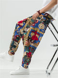 Men's Ethnic Style Abstract Plaid Print Hakama Pants