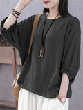 Women's Simple Oversized Crew Neck Batwing Sleeve Shirt