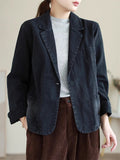 Women's Stylish Notched Lapel One Button Denim Blazer