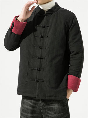 Men's Oriental Style Contrast Color Thick Cotton Coats