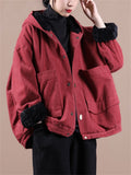 Women's Trendy Hooded Patch Pocket Plush Lining Coat