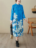 Thickened Women's Elegant Floral Cheongsam Dresses