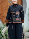 Retro Peony Butterfly Embroidery Women's Short Coat