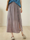 Chinese Style Button Tassel Design Side Split Skirt for Women