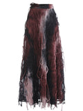 Personality Tie-Dye Tassel High Waist Midi Skirt for Women