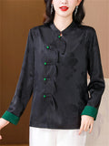 Chinese Style Female Colorblocked Sleeve Cuff Shirts