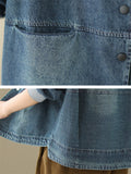 Women's Autumn Washed Blue Denim Baseball Jacket