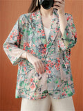 Women's Plum Blossom Print Notched Lapel One Button Blazer