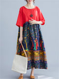 Female Ethnic Style Animal Floral Mosaic Plus Size Dresses