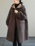 Women's Plain Long-sleeved Mid-length Faux Lambswool Coats