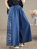 Women's Plants Flower Print Patchwork Wide Leg Jeans