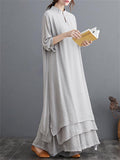 Female 2-Piece Plain Simple Stand Collar Multi-Layer Dress