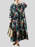 Ladies French Romantic Floral Print Big Size Swing Dress