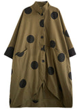 Polka Dot Stand Collar Bat Sleeve Oversized Coat for Lady