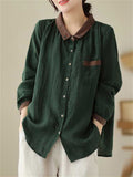 Ladies Embroidered Collar Loose Fit Casual Shirt