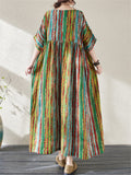 Round Neck Half Sleeve Striped Boho Dress for Women