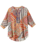 Summer Bohemian Style V Neck Print Vacation Shirt for Women