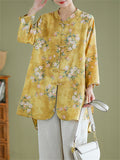 Women's Summer Oversized Flower Print Mid-Length Long Sleeve Shirt