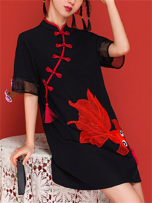 Women's Little Goldfish Embroidered Cheongsam Dresses