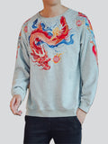 Flying Loong Embroidery Long Sleeve Round Neck Shirt