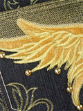 Gold Floral Pattern Wings Embroidered Men's Cropped Jeans