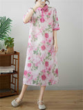 Women's Stylish Flower Print Half Sleeve Polo Dresses