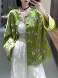 Ladies Elegant Round Neck Knot Button Floral Embroidery Jacket