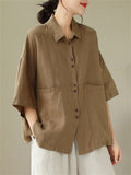 Female Chic Turn-down Collar Button Up Shirt with Pockets