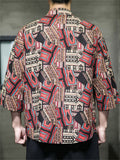 Men's Ethnic Style Print Stand Collar Knot Button Shirt