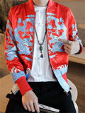 Male Hip Hop Chinese Dragon Print Slim Fit Baseball Jacket