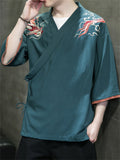 Summer Men's Contrast Color Dragon Embroidered Shirts