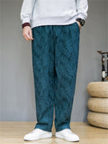 Men's Leaf Jacquard Side Slit Drawstring Casual Pants