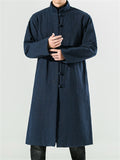 Men's Retro Plain Mid-Length Tang Suit Warm Cotton Coat