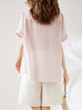 Light Pink Stripe Rhinestone Cozy Tencel Shirt for Women