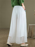 Lotus Embroideried Flowy Linen Fairy Pants for Women