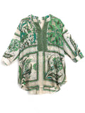 Women's Ethnic Style Green Leaf Print V Neck Half Sleeve Shirt