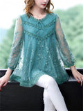 Women's Loose Floral Embroidery Lace Shirts