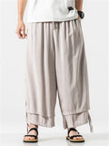 Men's Zen Buddhism Layered Side Slit Lace Up Linen Pants