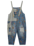 Lovely Cartoon Mouse Print Blue Denim Jumpsuit for Women