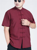 Men's Retro Solid Color Short Sleeve Tang Suit Shirt