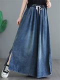 Cozy Summer Side Slit Blue Wide Leg Jeans for Women