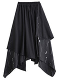 Punk Style Print Patchwork Irregular Hem Black Skirt