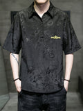 Male Turn-down Collar Short Sleeve Embroidered Shirts