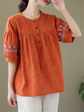 Ladies Sweet Casual Round Collar Puff Sleeve Shirts