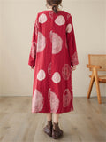 Lady Ethnic Style Polka Dot Fleece-lined Winter Cotton Linen Dress