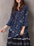 Women's Ethnic Style Irregular Hem Lace-Up Floral Shirt