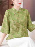 Chinese Style Stand Color Knot Button Elegant Shirt for Women