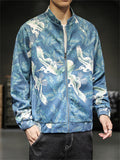 Men's Loong Crane Tiger Embroidered Faux Suede Jackets